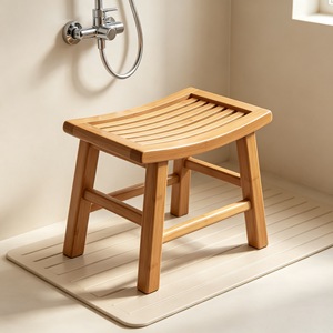 Tabouret de douche en bambou pour salle de bain, 35x24x30 cm, siège bas antidérapant pour enfants, personnes âgées, femmes enceintes - Product Image 1