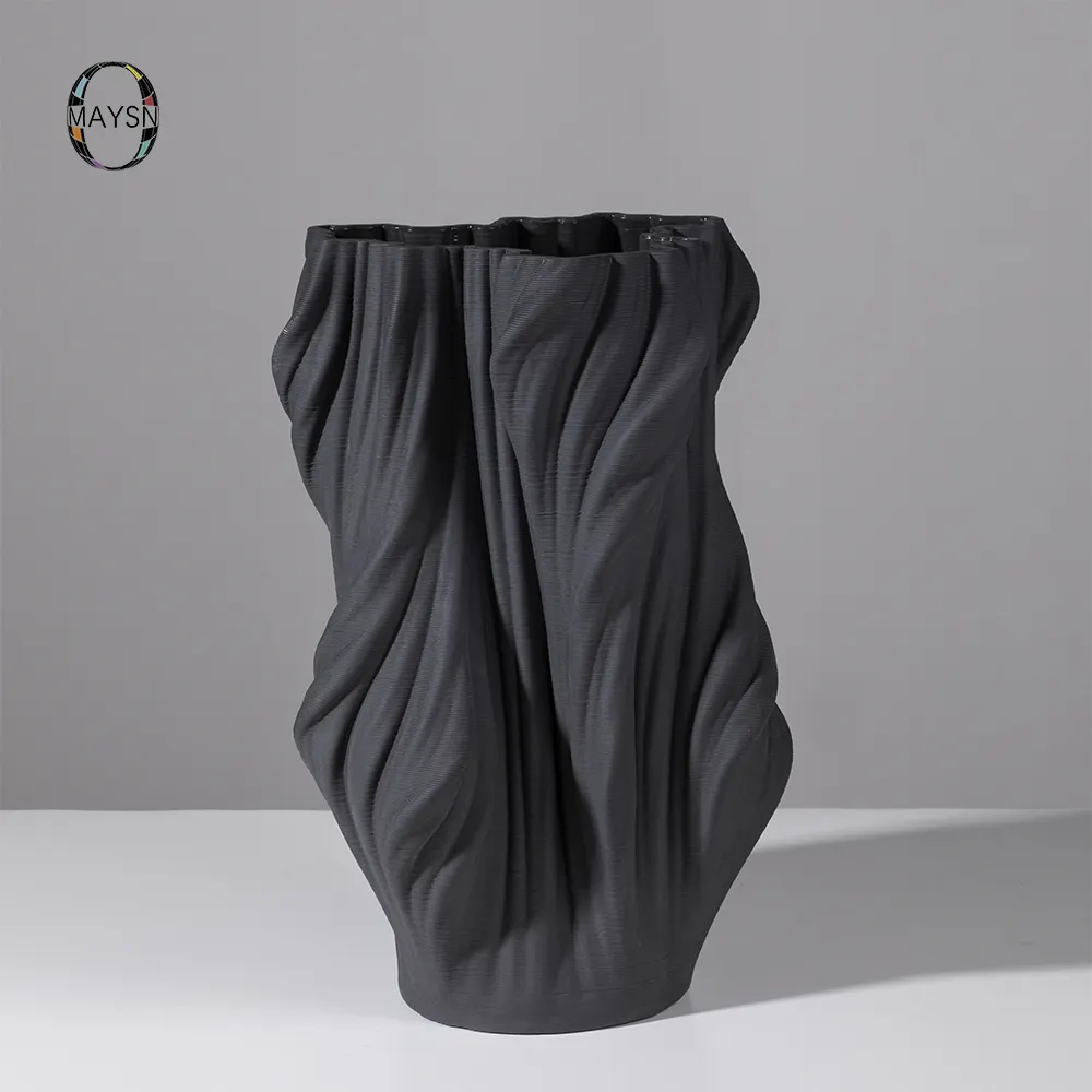 Modern Abstract 3D Print Ceramic Vases Unique Rippling Shape Flower Pot Gray Modern Vases For Home Decoration