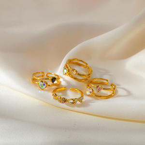 Anillo de Acero Inoxidable de Dos Capas con Diamantes de Colores, Anillo Abierto de Acero Inoxidable con Circonita, Joyería para Mujer - Product Image 5