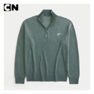 GRS Certification <b>Sweater</b> Manufacturer Custom logo Men Cotton Polyester Retro Ribbed Boxy <b>Quarter</b> <b>Zip</b> Knitted Pullover <b>Sweater</b> - Product Image 2
