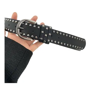 Western Rivet PU Leather Belt for Women Black Brown and Coffee for Jeans and Skirts