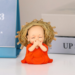 Cute Monk Figurine Resin 4Pcs Desk <b>Decor</b> Gift Feng Shui Style Light Weight Office Decoration - Product Image 4