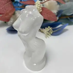 Großhandel natürliche handgemachte weiße Selenit Kitty Katzen schnitzen Kristall Statue Kristall Ornamente Handwerk für Geschenke