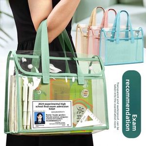 กระเป๋าซิป PVC ขนาดใหญ่สไตล์เกาหลี สำหรับจัดเก็บเอกสารสำนักงาน/โรงเรียน พร้อมหูหิ้ว สำหรับใส่แฟ้ม ขายส่งอุปกรณ์จัดเก็บเอกสาร - Product Image 2
