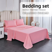 Parure de lit en polyester couleur unie, drap plat, drap-housse, taie d'oreiller, ensemble de linge de lit 3/4 pièces pour hôtel, maison, chambre