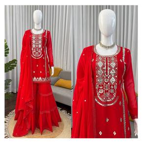 Ensemble Sharara pour femme de qualité supérieure, broderie riche, en Faux Georgette infroissable, coupe confortable, idéal pour les soirées, export. - Product Image 2