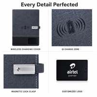 Carnet de notes professionnel A5 avec recharge sans fil, lampe de lecture LED, emplacement pour carte intelligente, logo personnalisé, cadeau d'entreprise, 100 feuilles