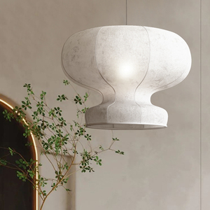 Luminaire suspendu style Wabi Sabi, rond, en tissu blanc, LED, pour salon de thé, chambre d'hôtel, design zen minimaliste - Product Image 2