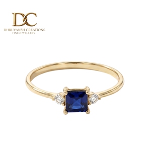 Bague ethnique en or massif 14 carats avec diamant de laboratoire et saphir bleu royal de laboratoire, design élégant, bijoux fins pour femmes, mariage - Product Image 4