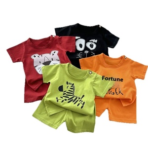 2026 New Kidsren's Pure Cotton Short-Sleeved <strong>Suit</strong> Summer Cartoon Pure Color <strong>Casual</strong> Thin Two-Piece Set for <strong>Boys</strong> Girls 100% Cotton - Product Image 1