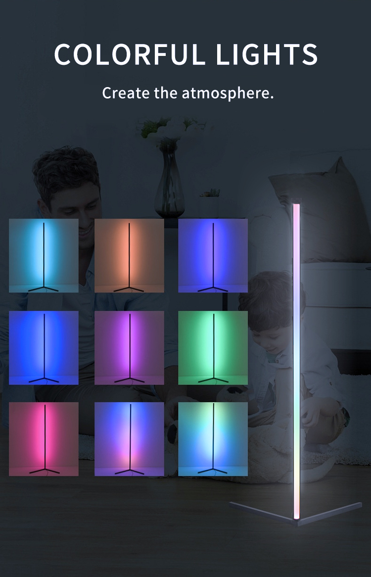 Creative Modern Color Changing Smart Wireless Wifi App Control Music RGB Wall Corner Led Floor Lamp for Bedroom