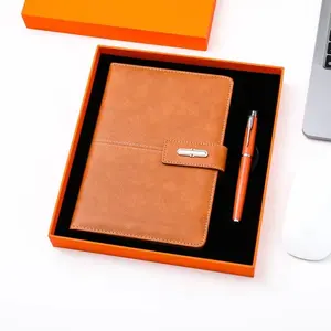 Custom Orange Leather Note Book Corporate Gift Set A5 Journal Wholesale Promotional Luxury Business Gift Items Notebook With Pen