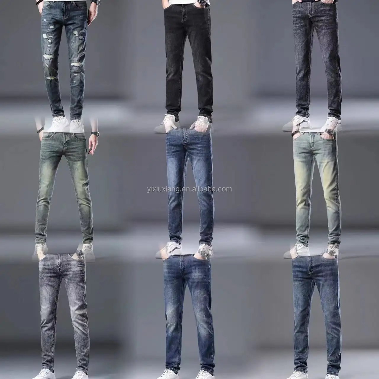 Jeans longgar pria, celana jeans lurus ramping meregang kasual Pemuda Musim Panas 2024