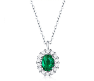 Collier romantique tendance avec chaîne à maillons ovales, pendentif en imitation de jade et perle de style émeraude - Product Image 1
