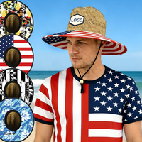 Chapeaux de paille Panama de plage en herbe naturelle pour l'été, style sauveteur, avec patch logo personnalisé, pour le surf et le safari, vente en gros
