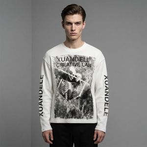 Sudadera Personalizada Vintage con Gráfico de Calavera, Estilo Desgastado, Cuello Redondo, Oversize para <span class=keywords><strong>Hombre</strong></span>, Estilo Urbano, Algodón Waffle, Impresión DTG - Product Image 3
