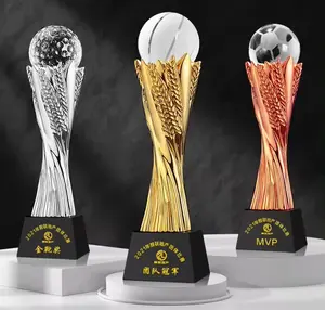 HDW Cheap Customized Metal Trophy Globe Medal Awards Baseball Crystal Glass trophy for Sports Event Souvenirs