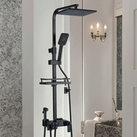 Ensemble de douche thermostatique contemporain haut de gamme à six fonctions, double poignée, jet de pluie, finition chromée pour hôtels, fabriqué en laiton durable