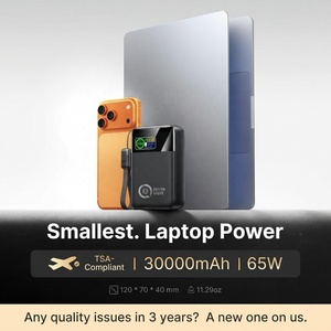 Banco de Energía para Portátil de 65W con Tecnología GaN, Carga Rápida, 30000mAh, Cables Dobles Integrados, Mini, Seguro para Viajes Aéreos, con Logotipo Personalizado, Venta al Por Mayor de Fábrica - Product Image 2