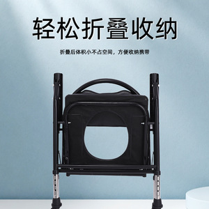 <b>Portable</b> <b>Commode</b> Chair With Backrest 5-Level Height Adjustable For Elderly And Disabled Indoor Use Foldable Home Assistance - Product Image 4