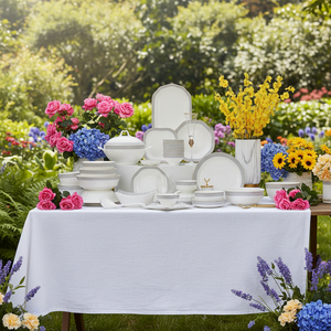 Luxury 50-Piece Eco-Friendly Bone China <b>Dinnerware</b> Set Utensils Kit European Style Scenic Pattern Camping Use Dishwasher - Product Image 1