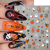 Autocollants 5D en relief pour ongles d'Halloween : fantômes, citrouilles, toiles d'araignées, crânes – Décorations auto-adhésives pour manucure de fêtes
