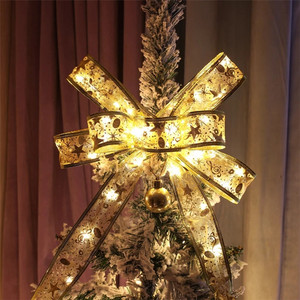 Romantis Hadiah Tahun Baru 2022 Pita Satin Perak Lampu Led Pohon Natal Lampu Taman Pohon Natal Dekoratif - Product Image 1