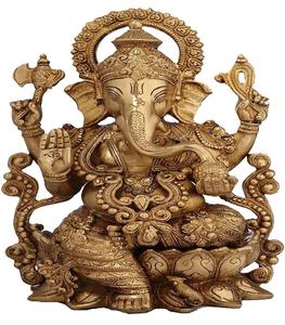 Estatua de escultura de Ganesha de Dios hindú moderno estilo Art Deco bronce latón Metal Lord - Product Image 1