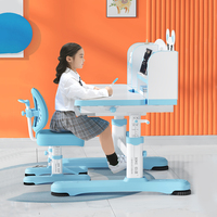 Ensemble de chaise et bureau d'apprentissage ergonomiques pour enfants, bleu rose, réglable en hauteur, meubles de maison, tables d'étude en bois pour enfants