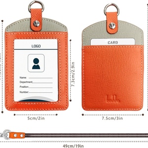 Boshiho Factory Office Badge Holder Real <b>Leather</b> ID Badge Card Holder with Neck <b>Lanyard</b> ID Card Holder - Product Image 3