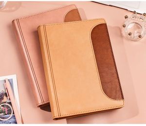 Cuaderno de Tapa Dura de Cuero PU A5 con Bloques de Color, Diario de Negocios Multicolor, Hojas Sueltas, Encuadernación Metálica, Cubierta Impermeable, 100 Hojas - Product Image 3