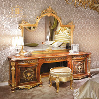 Ensemble de chambre à coucher de luxe de style royal français ensemble de meubles de lit d'intérieur en bois massif sculpté