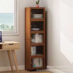 Custom Made Wooden <b>Bookcase</b> 5 Tier Ultra Narrow Dustproof <b>Solid</b> <b>Wood</b> Storage Shelf For Student Space Saving Floor Standing - Product Image 1