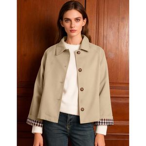 Manteau trench pour femme, coupe courte, surdimensionné, boutonné, manches longues, col à revers, vêtement décontracté pour l'automne - Product Image 5