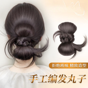 Peluca de moño con clip para mujer, cabello realista, cola de caballo baja, estilo antiguo, moño trenzado, fibra resistente al calor, hecha a mano - Product Image 3