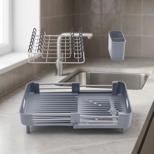 Multi-Functional Modern Stainless Steel Single Tier Kitchen Drain Rack Pull Out <b>Dish</b> Rack with Glass Holder Retractable Nozzle - Product Image 3