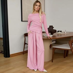 Conjunto Deportivo de Dos Piezas Personalizado para Mujer 2026, Top de Manga Larga, Pantalones Anchos, Ligero, de Spandex y Poliéster, Transpirable, Diseño Simple - Product Image 1