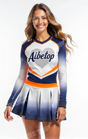 Jupe de cheerleading de qualité supérieure, niveau professionnel, marine et orange, avec strass |   Tenue de performance à manches longues anti-humidité pour service OEM
