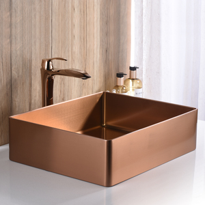 Lavabo de salle de bain rectangulaire de luxe moderne en acier inoxydable PVD écologique pour hôtel et villa - Product Image 1