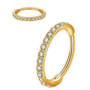 Anneau à segment articulé en or jaune 18 carats <span class=keywords><strong>Tragus</strong></span> <span class=keywords><strong>Piercing</strong></span> Clicker Style classique en acier inoxydable Zircon <span class=keywords><strong>Piercing</strong></span> Stories Clicker Side - Product Image 3