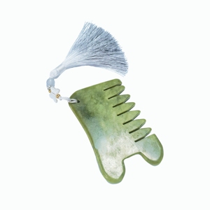 Peine de Jade Serpentina Verde al por Mayor, Herramienta de Masaje Natural para Cuero Cabelludo y Rostro con Borla Decorativa - Product Image 4