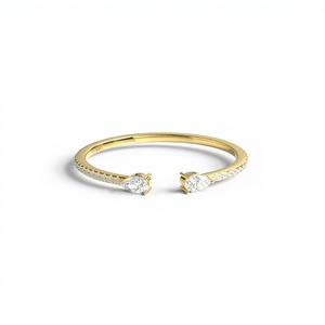 Luxury 18K Gold Plated Open Cuff Diamond <b>Ring</b> Pear Cut with Round Diamond Band Pavé Eternity Band Teardrop Wrap <b>Ring</b> Jewelry - Product Image 1