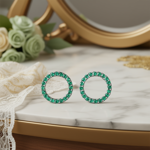 Orecchini a Cerchio Trendy con Diamanti Verdi, Gioielli Certificati in Lega di Zinco per Donna E1826 - Product Image 2