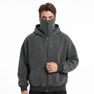 Sudadera con Capucha de Invierno para Hombre, de Algodón Grueso, Estilo Balaclava Ninja, Lavado Ácido, Cierre Completo, Impresión Digital, con Capucha y Cremallera - Product Image 1