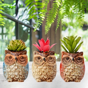 Thiết lập của 3 trang trí con cú gốm mọng nước chậu cho trang trí nội thất thanh lịch gốm planter Set - Product Image 2