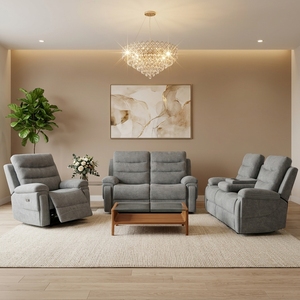 Conjunto de Sofá Reclinable Manual de Cuero PU Gris Moderno con Respaldo Sólido y Diseño Plegable para Muebles de Sala de Estar - Product Image 3