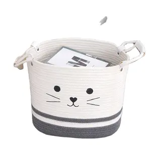 大型可折叠编织棉绳储物篮，带手柄，适用于托儿所洗衣毛巾尿布儿童玩具