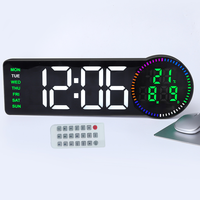Horloge murale numérique LED multifonctionnelle de 17 pouces avec affichage de la date, de la température et des secondes en matrice de points, télécommande, décoration intérieure