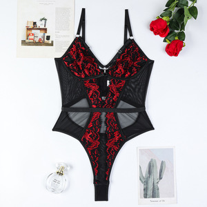 ชุดบอดี้สูทลูกไม้ปักลายดอกไม้สำหรับผู้หญิง ขายดี เซ็กซี่ คุณภาพสูง ชุดชั้นในตาข่ายซีทรู - Product Image 6