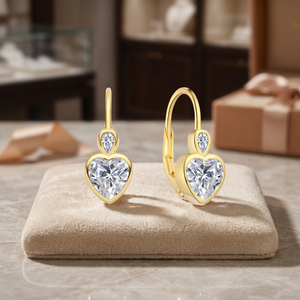 Heart Cut Zircon Drop <b>Earrings</b> 925 Silver 18K Gold Plated Bezel Setting Women's Classic Wedding Party Everyday Wear Clip-on - Product Image 3